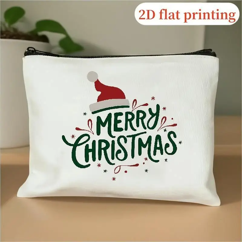 Christmas toiletry bag，Festive Christmas hats with snowflake patterns，Lightweight cosmetic organizer bag with zipper closure，Por