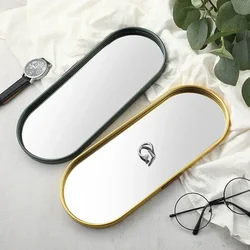 Nordic Home Bathroom Organizer Metal Glass Jewelry Display Plate Geometric Mirror Tray Gold Jewelry Storage Trinket Ring Dish