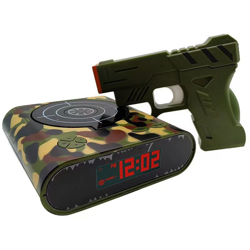 Target Shooting Alarm Clock，Lazy Person Wakes Up Machine, Green Infrared Automatic Reset Shooting Digital LED Alarm Clock