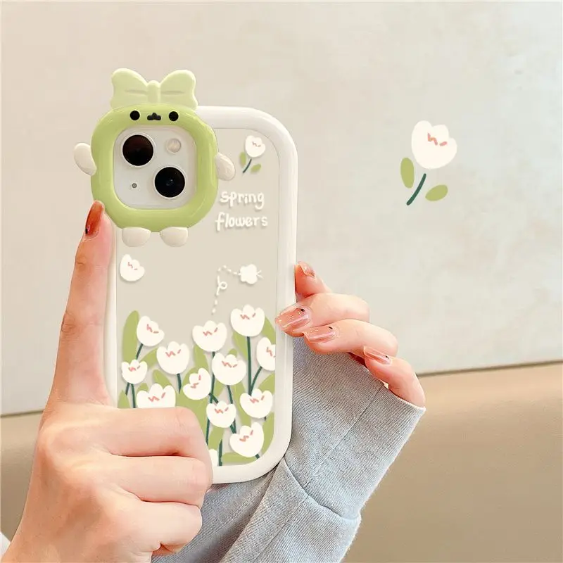 Case for Xiaomi 11 Lite 5G NE 12 Pro Couqe POCO X3 X4 NFC X5 X3 GT M3 M4 Pro Flower 3D Bow-knot Little Monster Lens Soft Cover