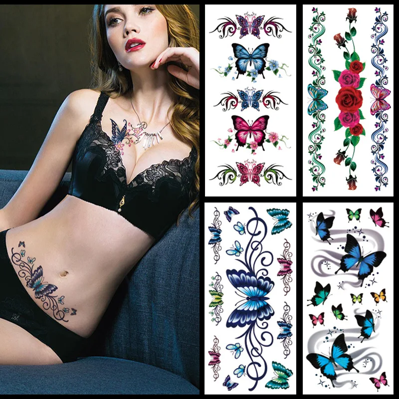 Waterproof 3D color printed Flower tattoo sticker butterfly flower animal tatto