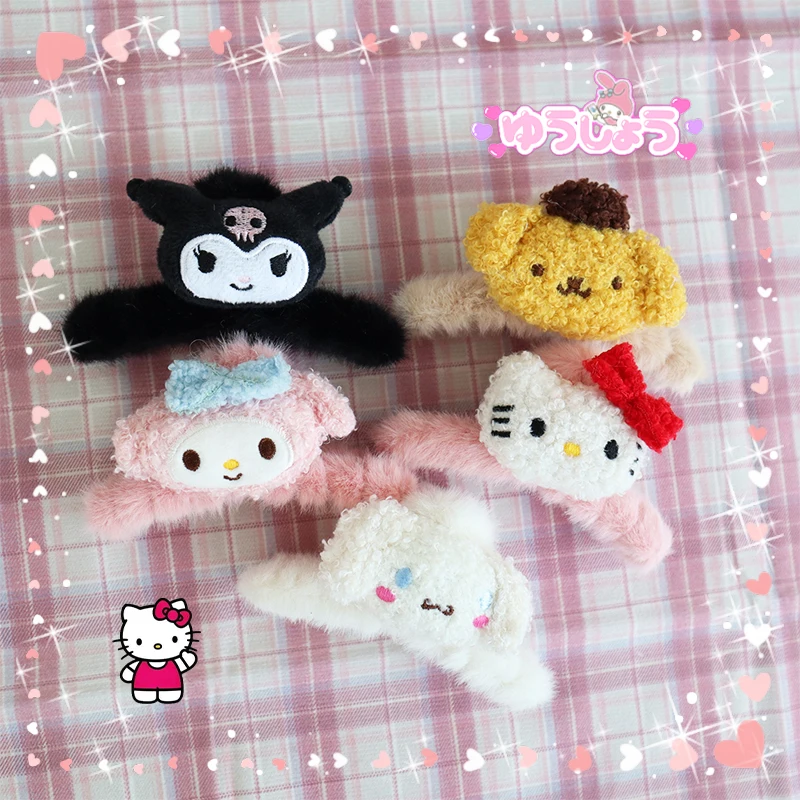 

Милые плюшевые заколки для волос Sanrio Hello Kittys Mymelody Cinnamoroll аксессуары для волос милые аниме плюшевые украшения для кукол подарок для девочек