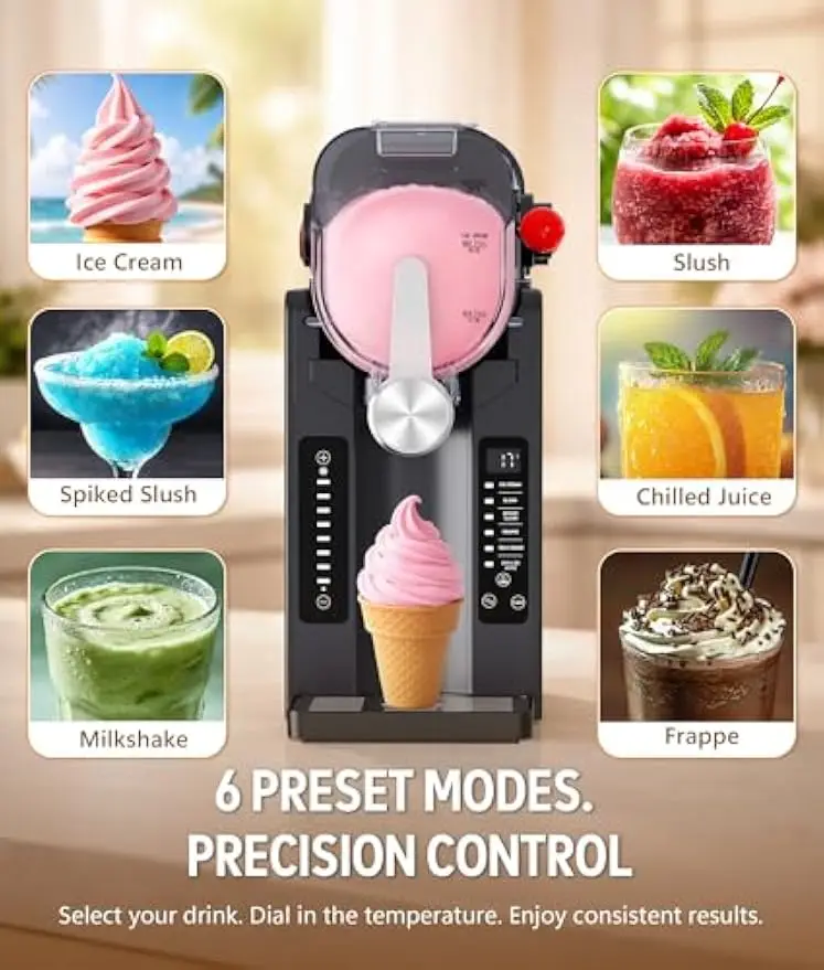 Slushie Machine No Ice Needed Slushy Maker Home 6 Preset Real Time Temp Display Auto Clean Frozen Margaritas Cocktails Frappes I