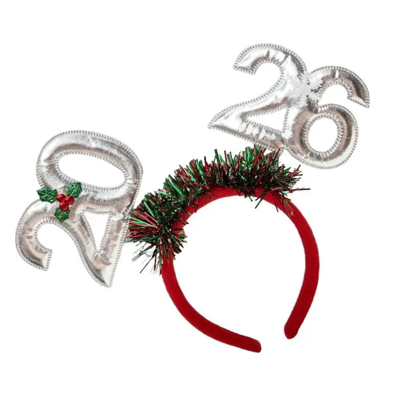 39BD 2026 Schimmernder Neujahrs-Kopfschmuck, Feiertagsparty-Haarreif mit gepolsterter Zahl für Abendpartys und Feiertagsfeiern – Detail 3