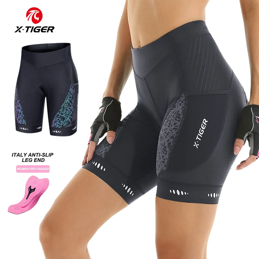 

X-TIGER Women's Cycling Shorts Competitive Sponge Pad MTB Mountain Road Bicycle Shorts with Side Bags Summer Cycling Bib Shorts
