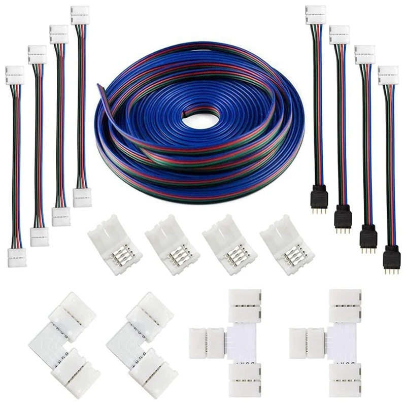 

2 Set 16.4FT(5M) 4-Pin RGB LED Strip Extension Cable,LED Strips Connectors Kits For 5050 Flexible RGB LED Strip Light