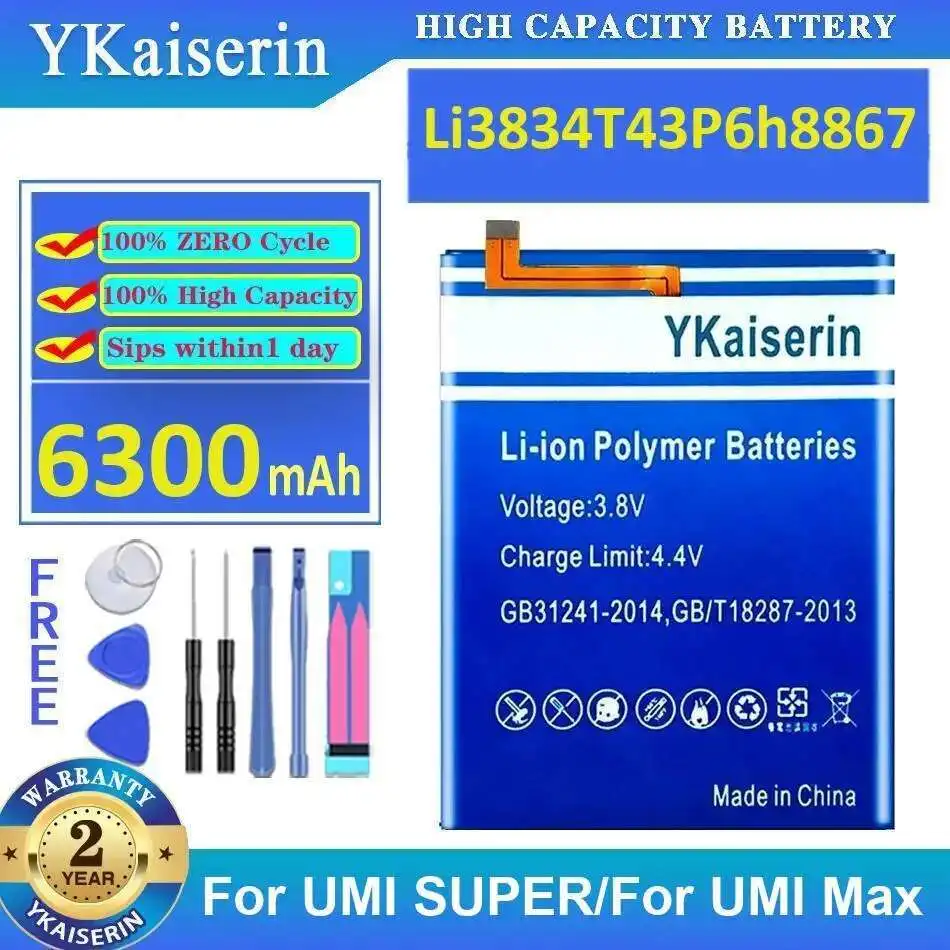 

6300Mah Mobile Phone Battery Long-Lasting Performance For Umi Super Max Lightweight Li3834t43p6h8867