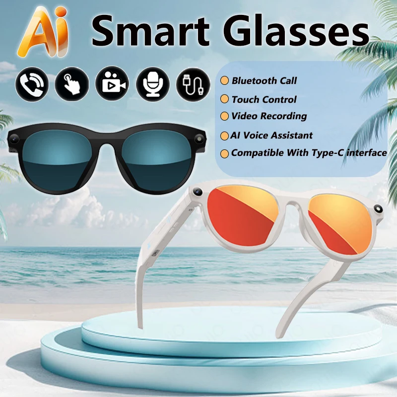 

AI Smart Glasses HD Camera 200w Pixel Video Recording Bluetooth Call Flashlight Waterproof Intelligent Recognition Smart Glasse