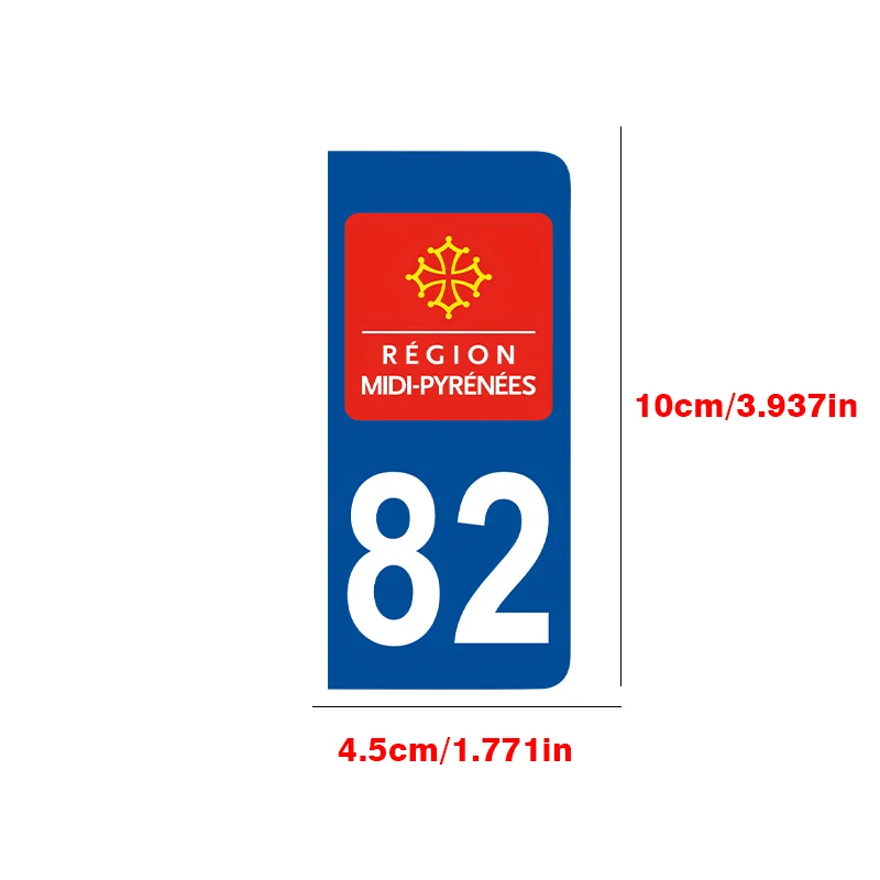 2 Pieces Set Midi-Pyrénées Region 82 Car Stickers, Water Resistant Vinyl Decals for Vehicle License Plate