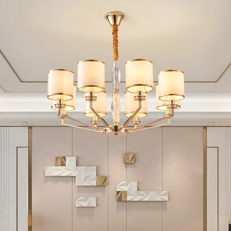 

New Chinese Chandelier, Modern Simple Crystal Fabric Lampshade Light Luxury, Home Living Room, Villa, Dining Room Chandelier