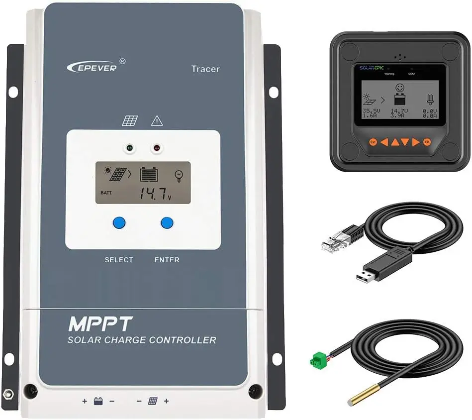 Solar Charge Controller 60A 150V PV Negative Grounding Suitable for 12/24/36/48V Battery System with Remote Monitoring Display