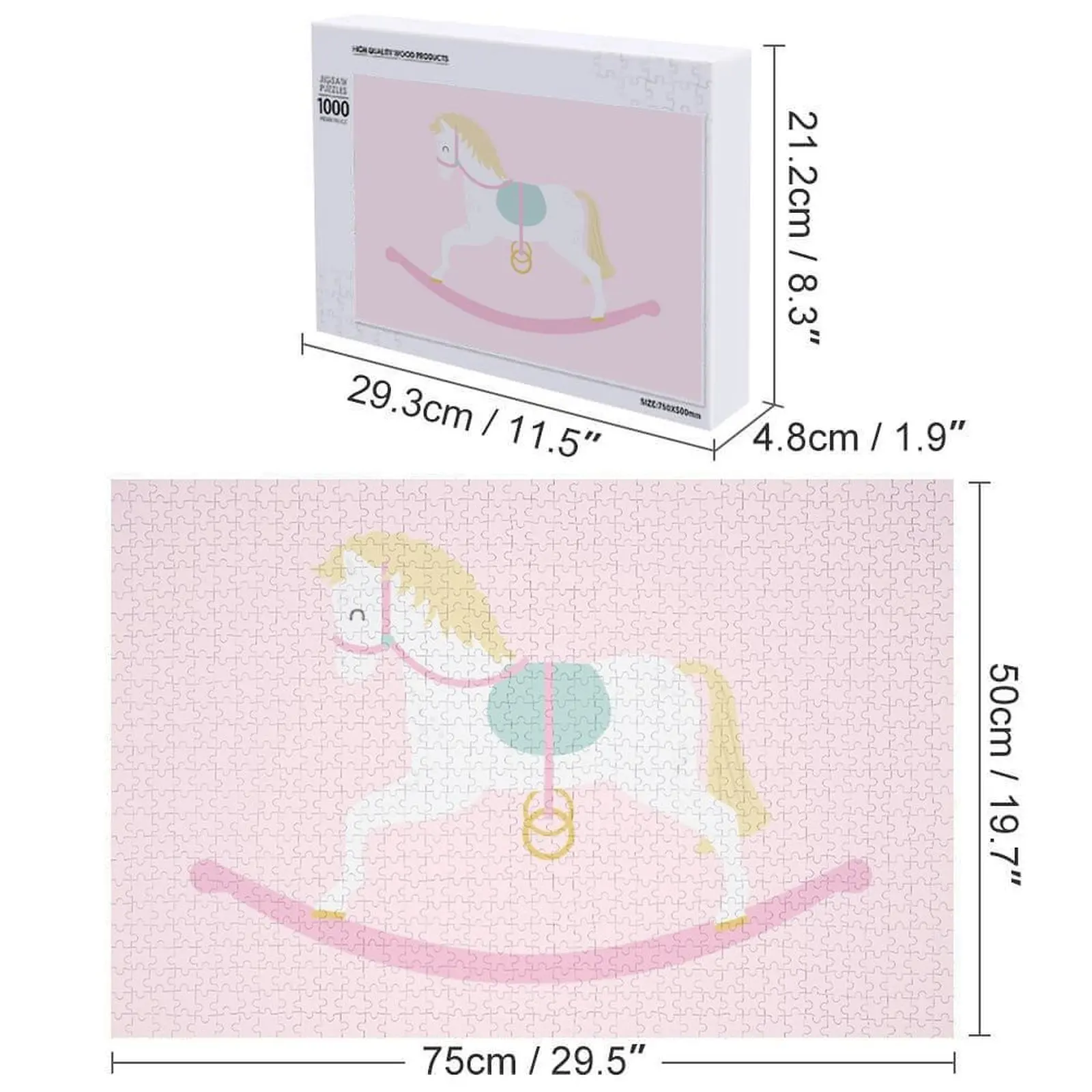 Cute Pink Rocking Horse Jigsaw Puzzle Personalized Gift Name Wooden Toy Wooden Compositions For Children Puzzle