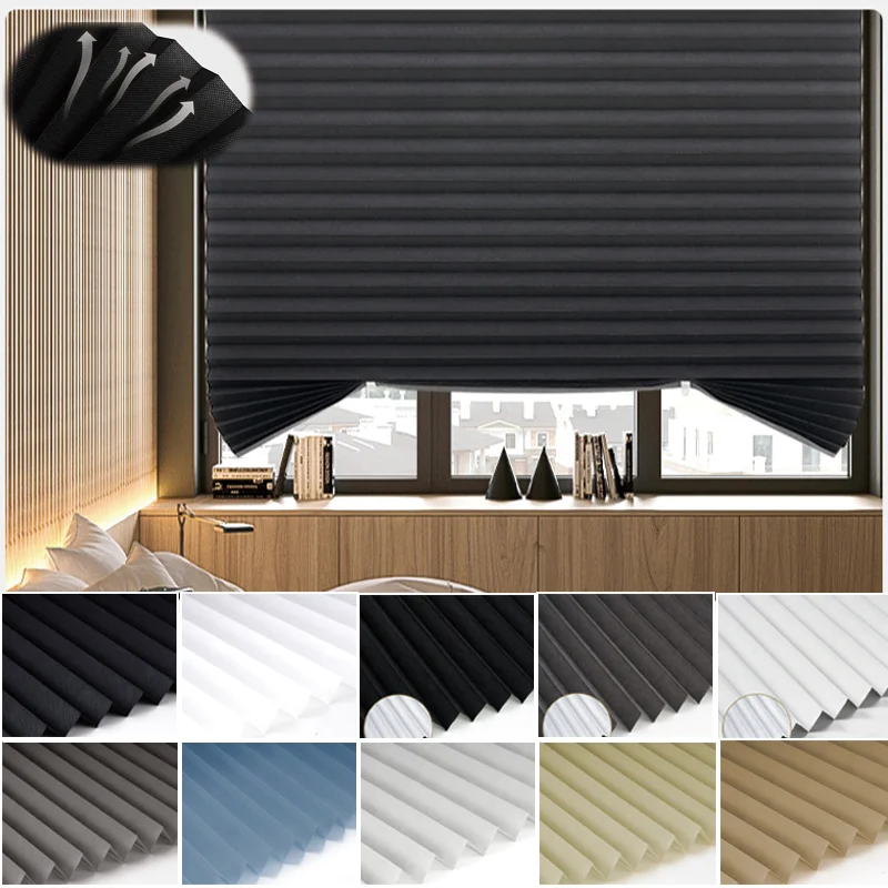 1PC Pleated Blinds Cordless Shade Light Filtering Shades for Bathroom Kitchen Office Curtains for Windows Easy To Install Stores