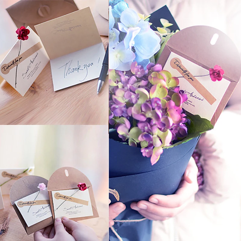 

2PCS Simulation Dried Flower Postcards Wedding Invitation Envelope Birthday Thank Gifts Envelope Message Cards Envelope Greeting