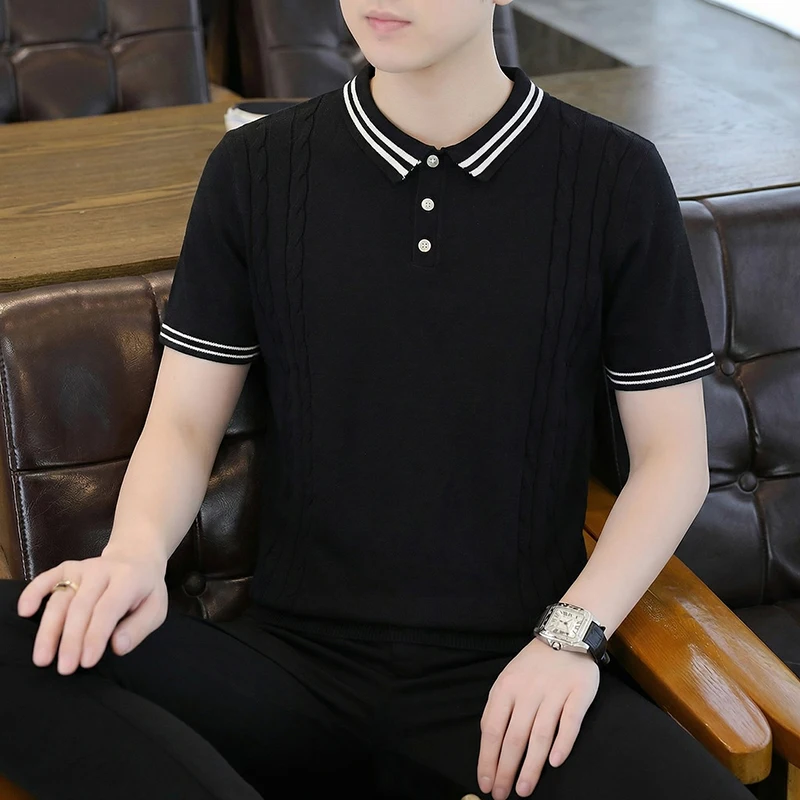 Viscose Polyester Knitwear Men's Polo Shirts Short Sleeve Casual Summer Quality Cool Feeling Stretchy Jacquard Camisas Masculina