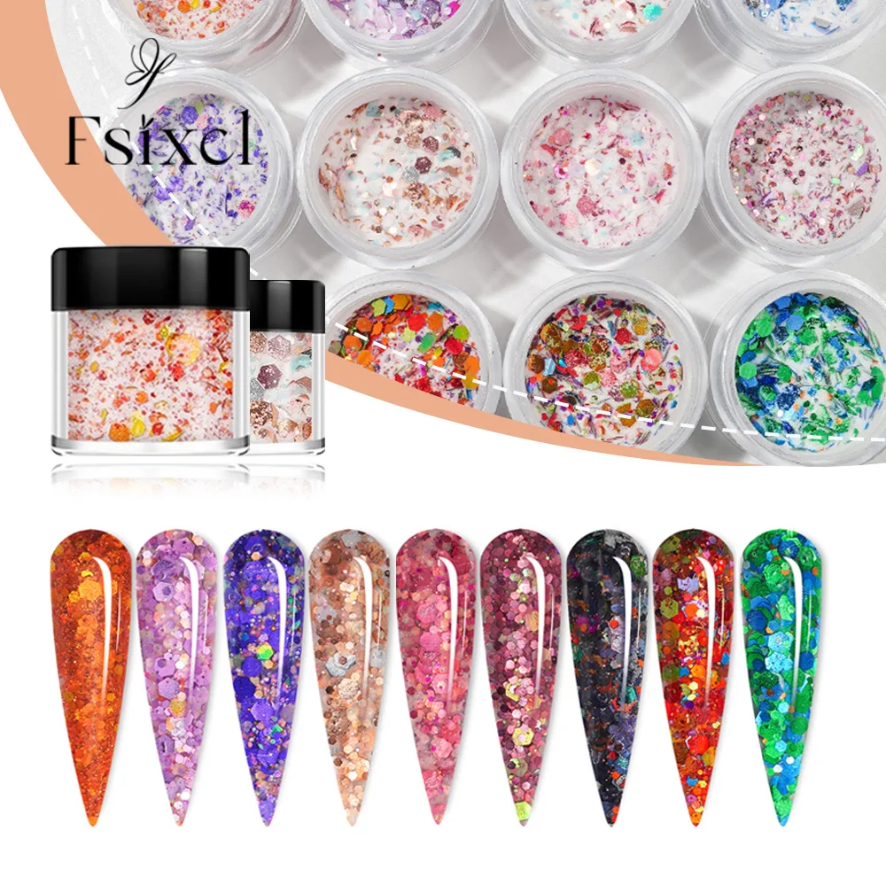 

FSIXCL Bottle Dipping Colorful Carved Acrylic Powder Shimmer Crystal Glitter Supplies for Professional Nails Material YC Series