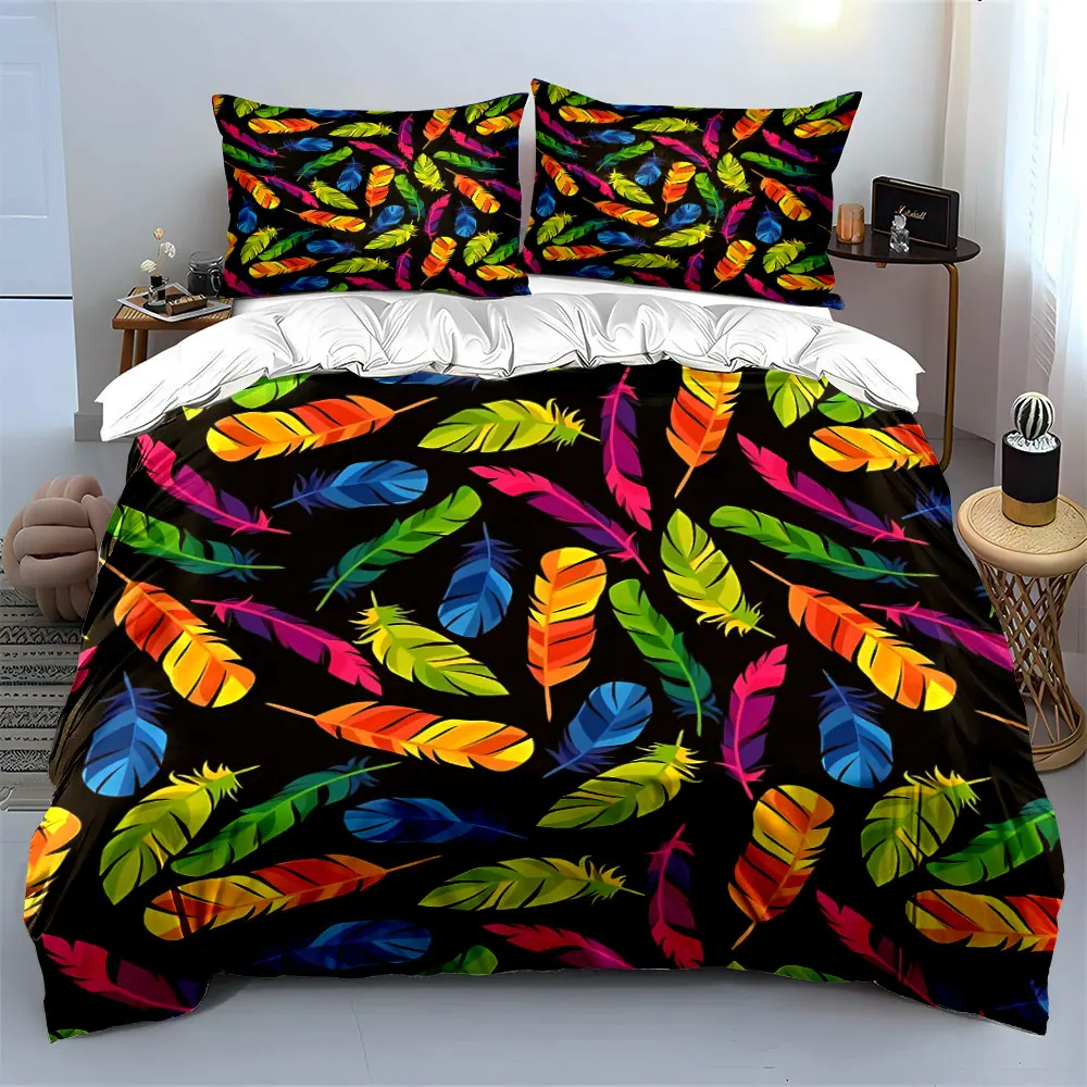 

Colorful Feather Pattern Bedding Set Bedding Set with 1 Duvet Cover 2 Pillowcases Single Double King Queen, Gift