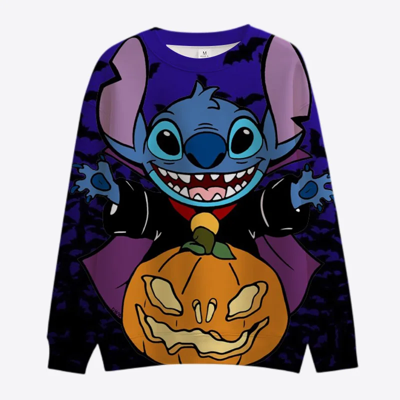 

Autumn Horror Halloween Disney Brand Stitch and Mickey Minnie Round Neck Casual Sweatshirt Men's Pullover Long Sleeve Top 2024