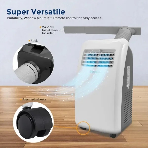 SereneLife-Climatiseur portable SLPAC8 SLPAC 3 en 1, avec fonction aquarelle intégrée, mode ventilateur, télécommande