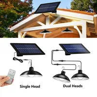 Solar Pendant Lights Upgraded Double Head With 3m Line IP65 Waterproof Solar Lamp with Remote Controll for Outdoor Shed Indoor