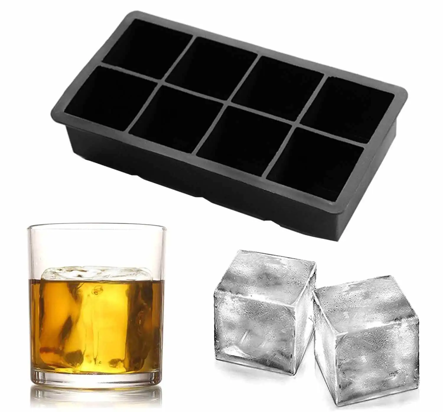 

Flexible Highly Quality 8 Hole Square Shape Silicone Ice Cube Tray Mold for Cold Drink Whisky Coffee Wine Bar Kitchen