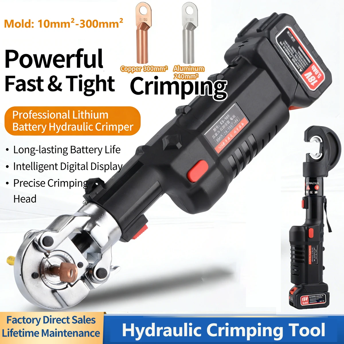 Hydraulic Crimping Tool Kit with 12 Dies for 6AWG to 800MCM Copper Aluminum Nose Wire Terminals Wiring Projects