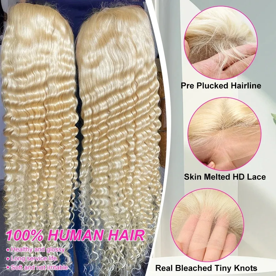 Perruque Lace Front Wig Deep Wave brésilienne bouclée, cheveux naturels, blond 250, 13x4, 13x6, 30 40 pouces, densité 613, pour femmes