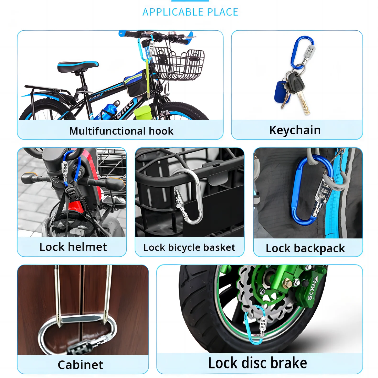 Aluminum Alloy D-type Bicycle Anti-theft Helmet Lock Password Lock Water Proof Rust Proof Small Size Hook Lock