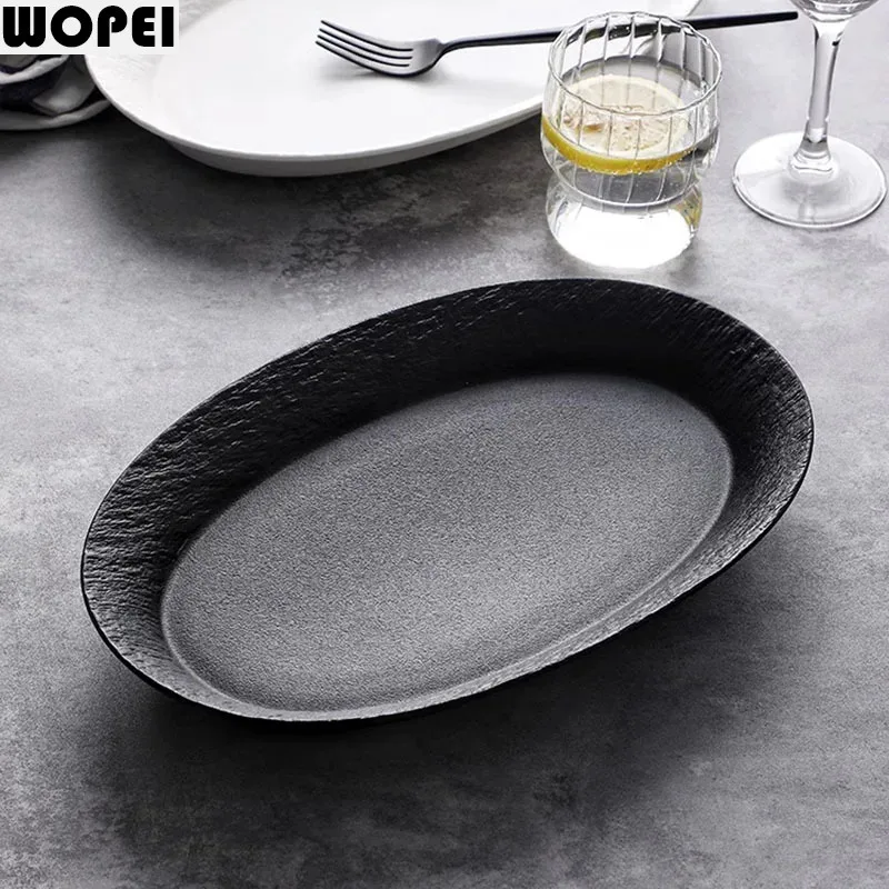 Solid Color Rock Texture Ceramic Fish Plate Salad Plate Pasta Plates Sushi Plates Restaurant Specialty Creative Tableware