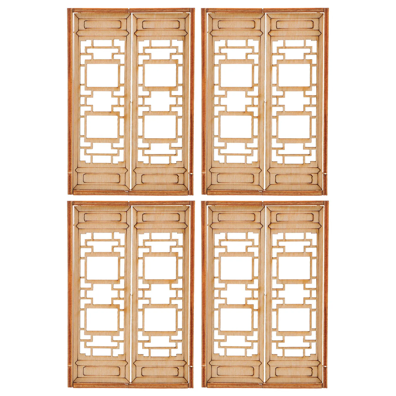 4Pcs Traditional Chinese Style Mini Windows Hollow Wooden Sand Table Miniature Room Window Decor DIY Micro Landscape