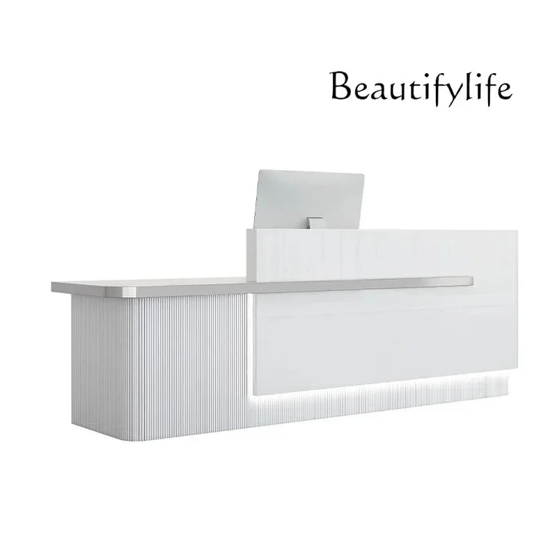 

FG17GBanco reception aziendale moderno e minimalista, pagina di cassa con vernice in legno massello color crema vento