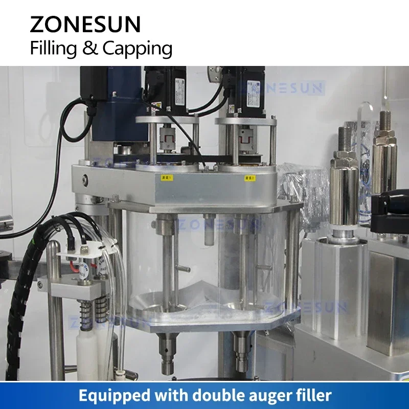ZONESUN Mesin Penutup Pengisi Bubuk Botol Otomatis Pengisi Auger Penyortiran Botol Kemasan Kosmetik Bubuk Kering Beku ZS-AFC24