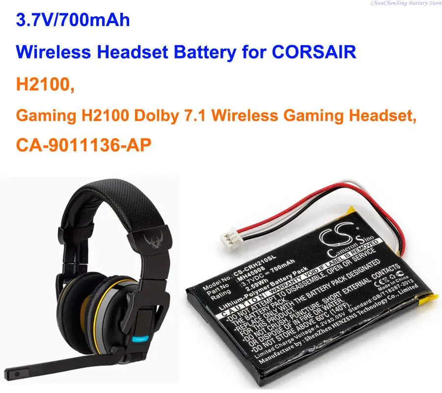 Cameron Sino 700mAh Battery MH45908 for CORSAIR CA-9011127-NA, CA-9011136-AP, Gaming H2100 Dolby 7.1 Wireless Headset, H2100