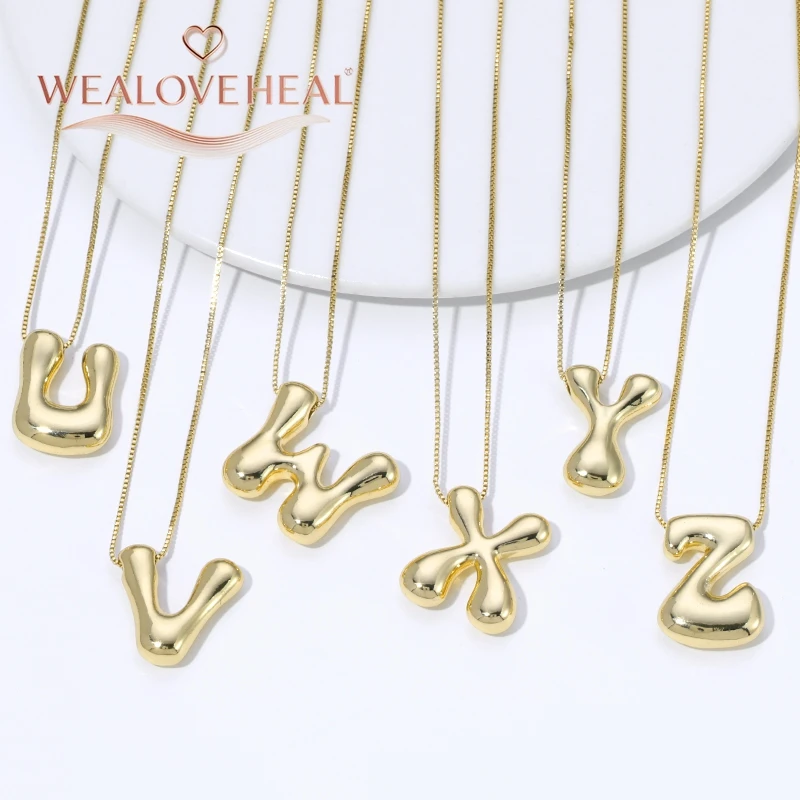 lange kette，halsketten herren，muttertagsgeschenk，schmuck frauen，halskette，18K Vergoldete Messing A-Z Ballon-Buchstaben-Halskette, Puff-Buchstaben-Anhänger, Klobiger Glänzender Personalisierter Namens-Alphabet-Schmuck – Detail 17