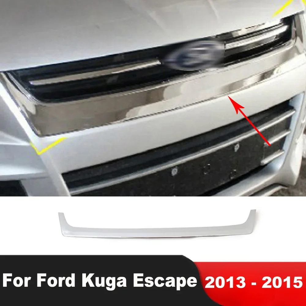 Front Bumper Grille Grill Cover Trim For Ford Kuga Escape 2013 2014 2015 Chrome Car Head Racing Grills Molding Strip Accessories