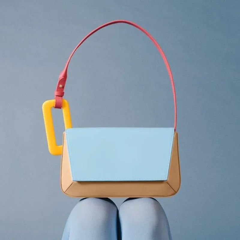 Original Designer Brand New Fashion Personality Matching Acrylic Square Buckle Hand Lading Shoulder Underarm Bags for Women