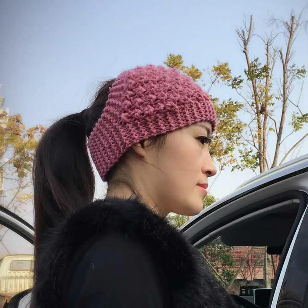 Winter Headband Elastic Knitted Solid Color Headwrap Soft Keep Warm Turban Hollow Out Wide Band Sports Headband Hair Accessories