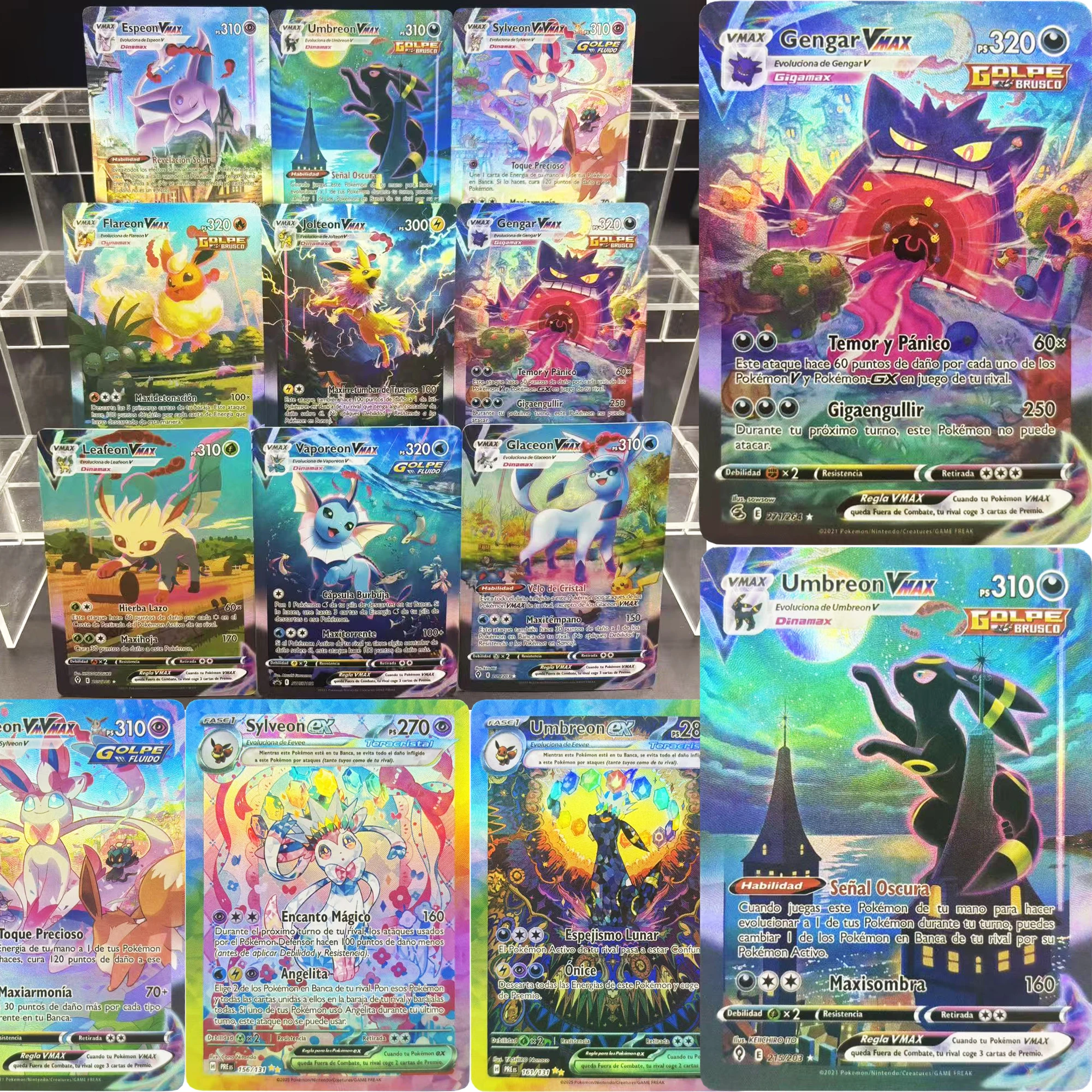 

9 шт./компл. Diy Self Made PTCG испанская версия Eeveelution Umbreon Gengar Sylveon флэш-карта классическая аниме коллекционная карта подарочная игрушка