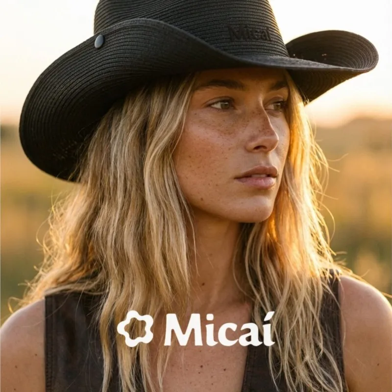 Female black wide-brimmed top hat style outdoor sunshade and