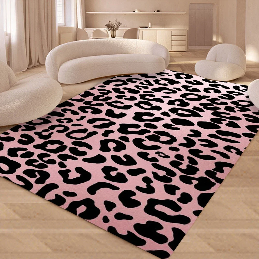 Pink Base Black Leopard Print Area Rug Soft Non Slip Washable Floor Mat For Bedroom Living Room Sofa Stylish Home Decor Carpet