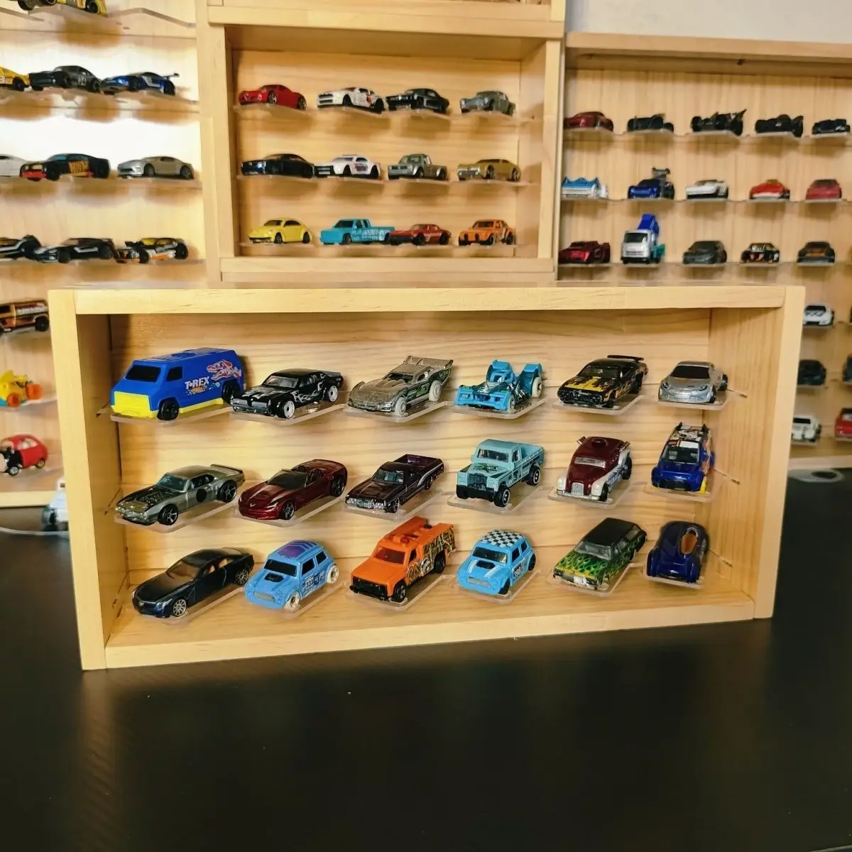 1:64 Car Model Wooden Acrylic Display Box for TLV Hot Wheels TOMSC,Car Toys Display Stand Storage Box Wall Hanging Cabinet