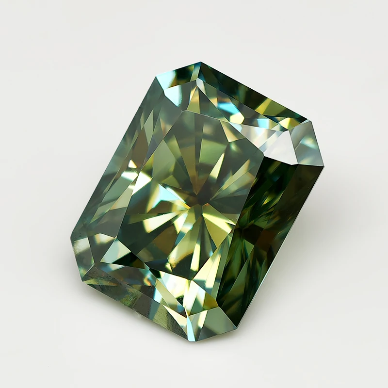 Never Fake Radiant Cut Green Moissanite Stone with Certificate VVS1 Moissanite Loose Gemstones Pass Diamond Tester with GRA