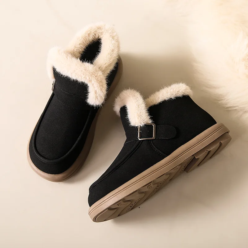 2023 Women Winter Boots Slippers Thickening Plush Warm Snow Boot Couple Thick Heels Cotton Shoes Plus Size Platform Slides Botas