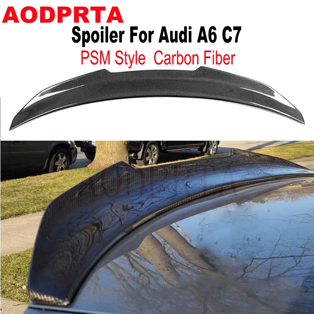 PSM Style High Kick Real Carbon Fiber Rear Boot Trunk Wing Spoiler Ducktail For Audi A6 C7 2012-2017