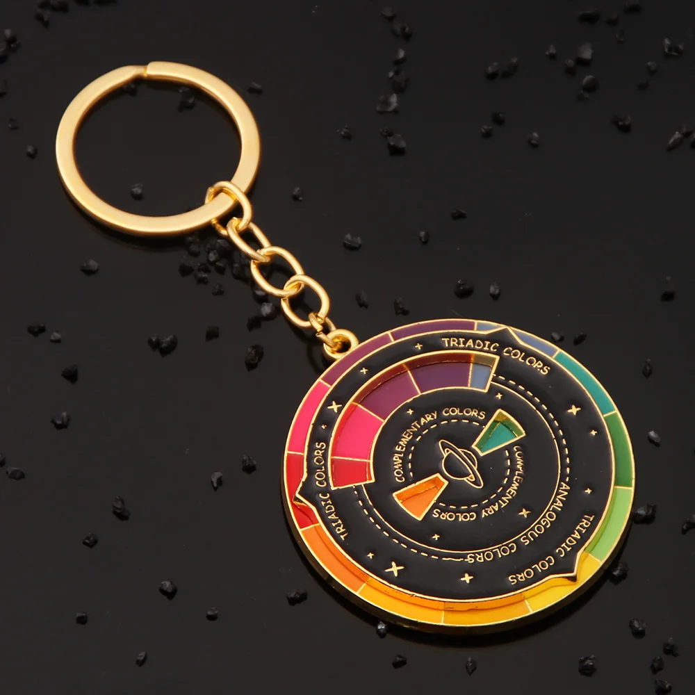 Spinning Color Compass Enamel Keychain Novelty Rotatable Palette Keychains Color Wheel for Car Aesthetic Accessories Gifts