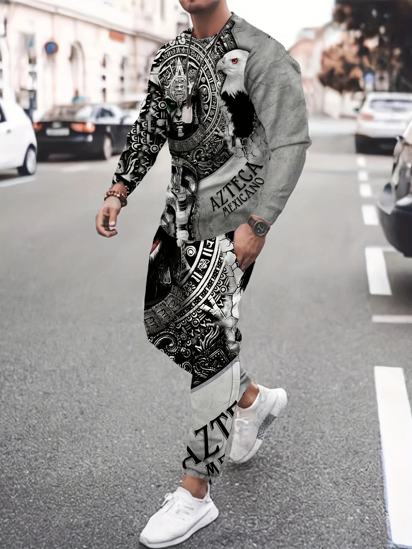 2024 new 3D bear print long-sleeved trousers street wear two-piece suit mens casual fashion trend comfortable suit