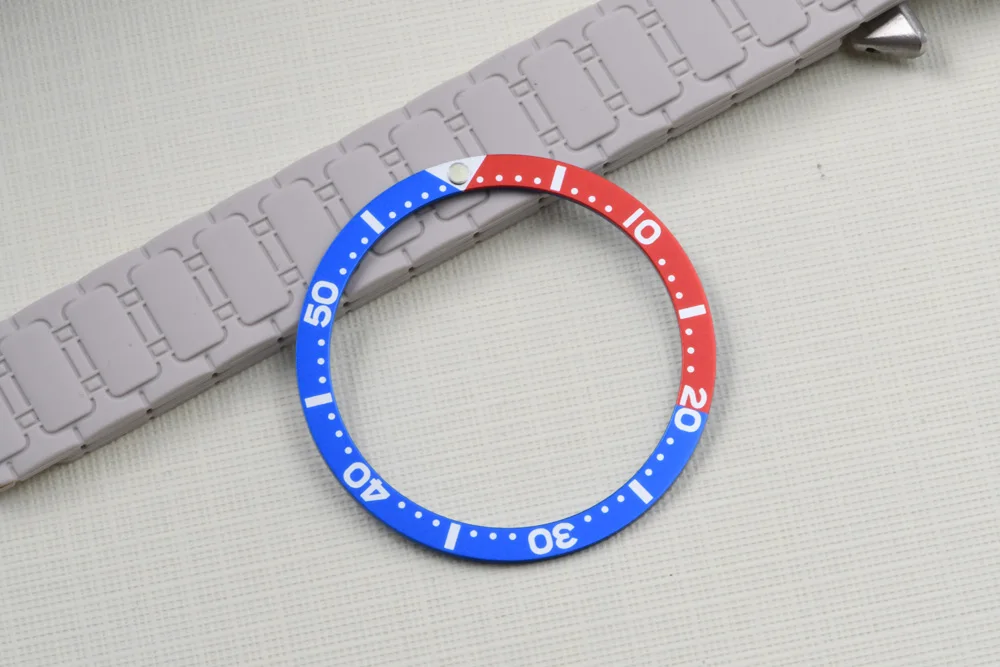 Blau/roter Lünetteneinsatz, 31,5–38 mm, passend für Seiko Mod, passend für Turtle 6105–8110, SKX007 009 Taucheruhr für NH35A/36A Uhrwerk, Uhrenteile – Detail 2
