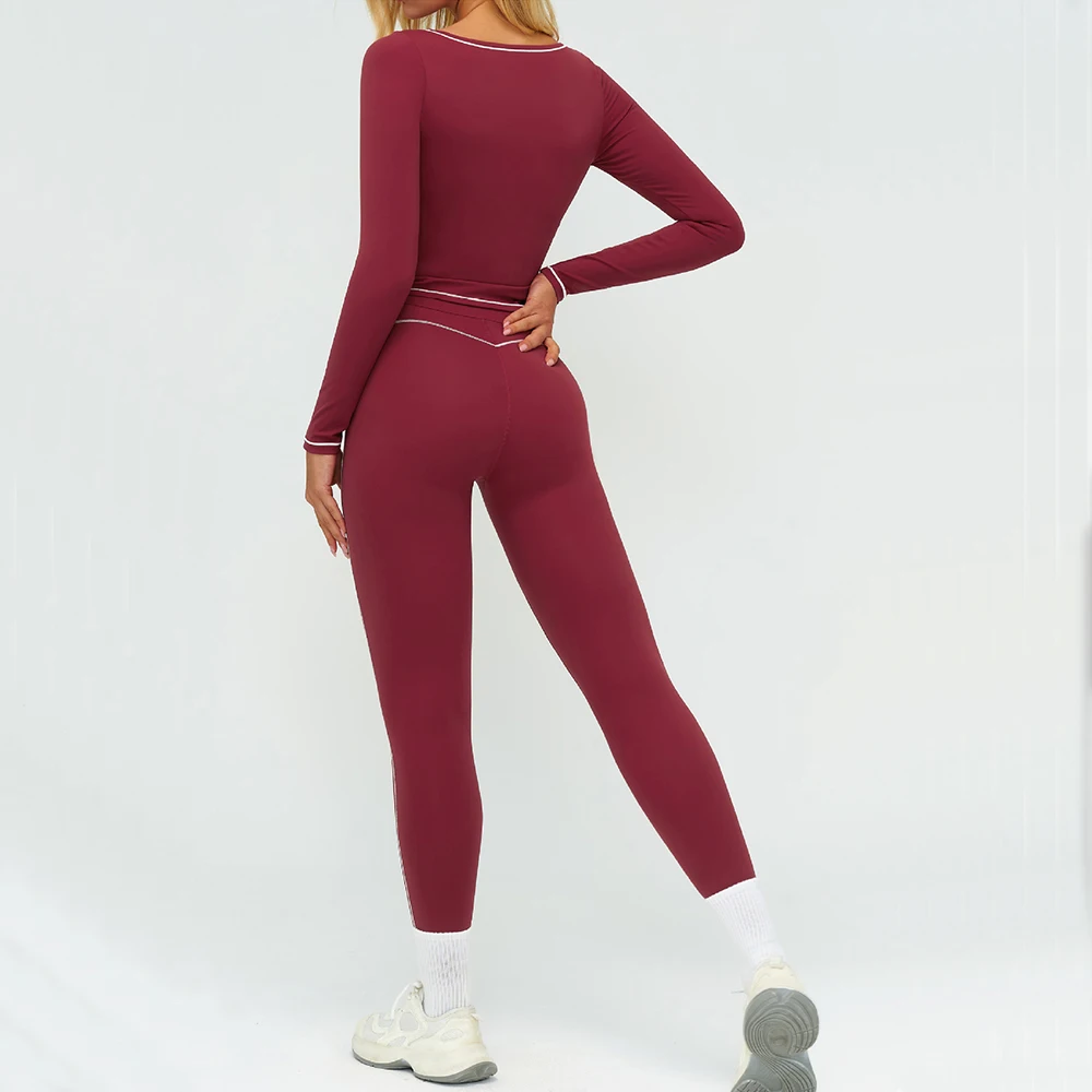 2PCS Yoga Suit Women Sports Outfits Quick-Drying Gym Set Women Tracksuit Running Workout Long Sleeve Sports Shirt Yoga Clothing