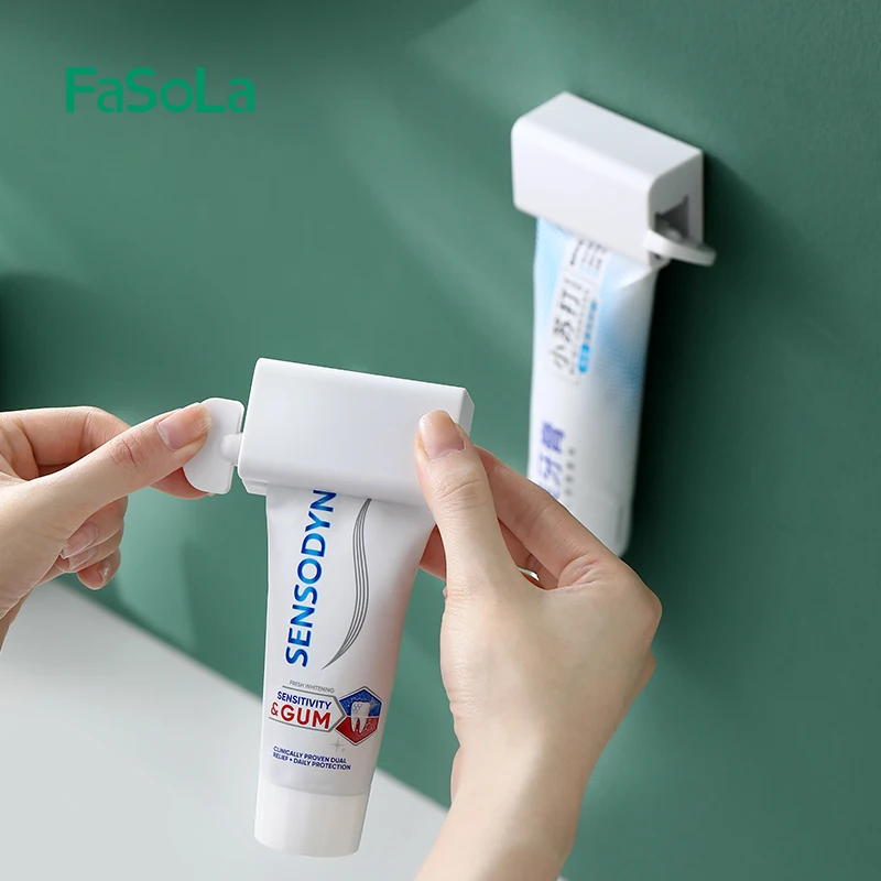 FaSoLa Toothpaste Squeezer Wall Mounted Facial Cleanser Storage Rack Rolling Toothpaste Holder Bathroom Accessories