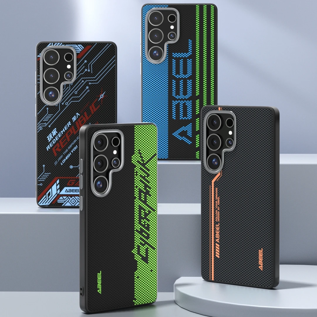 

For Samsung Galaxy S25 S24 Ultra Plus Carbon Fibre Texture MagSafe Phone Case Metal Lens Wireless Charging Shockproof Cover